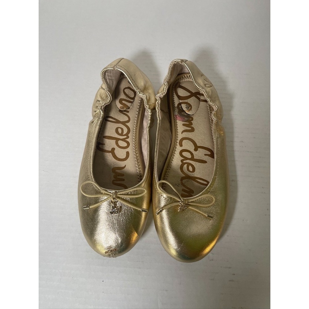 EUC Metallic Gold Leather Sam Edelman Jessica Mini Ballet Shoes Girls Size 4 - Picture 1 of 8